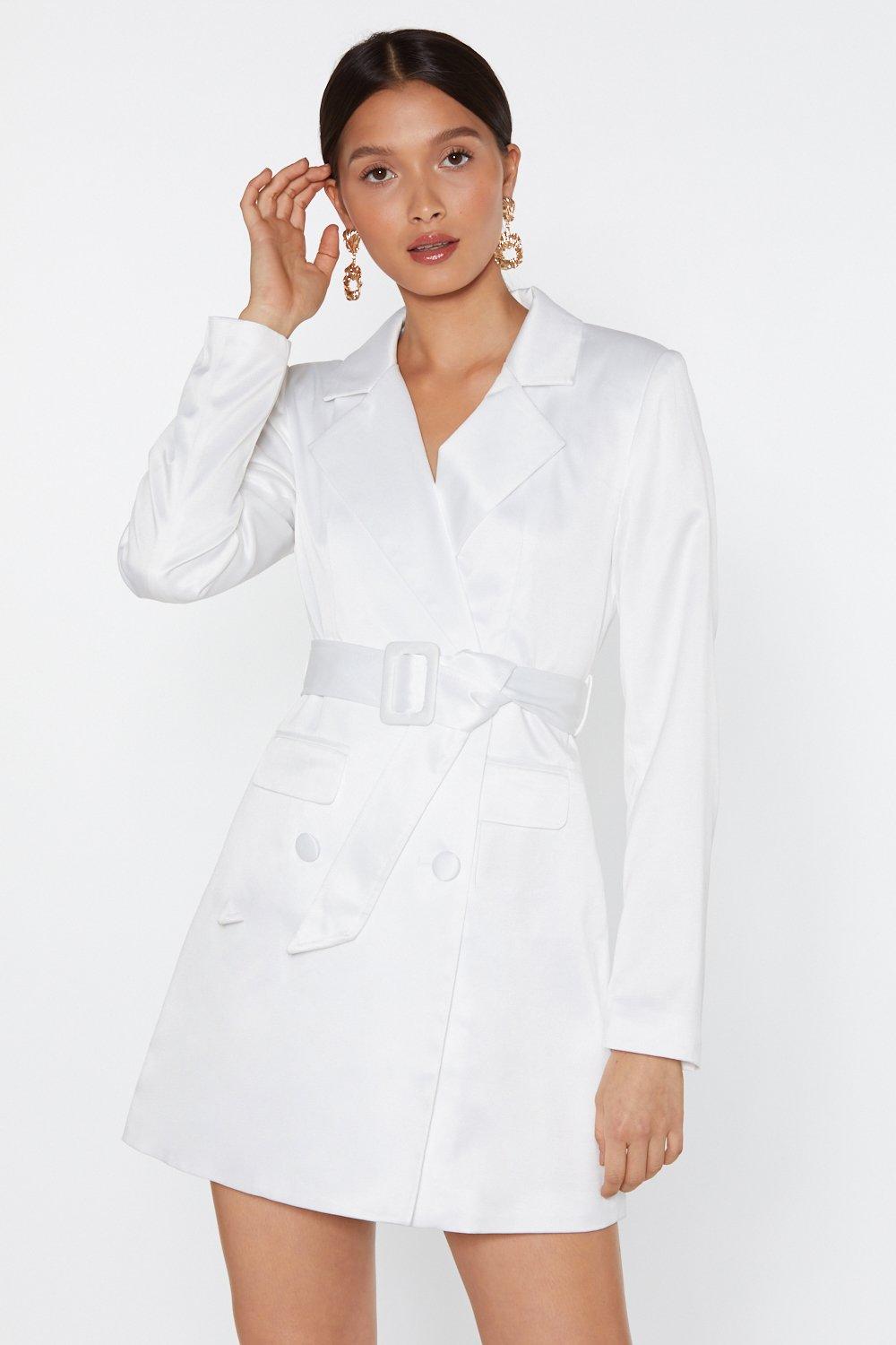 white satin blazer dress