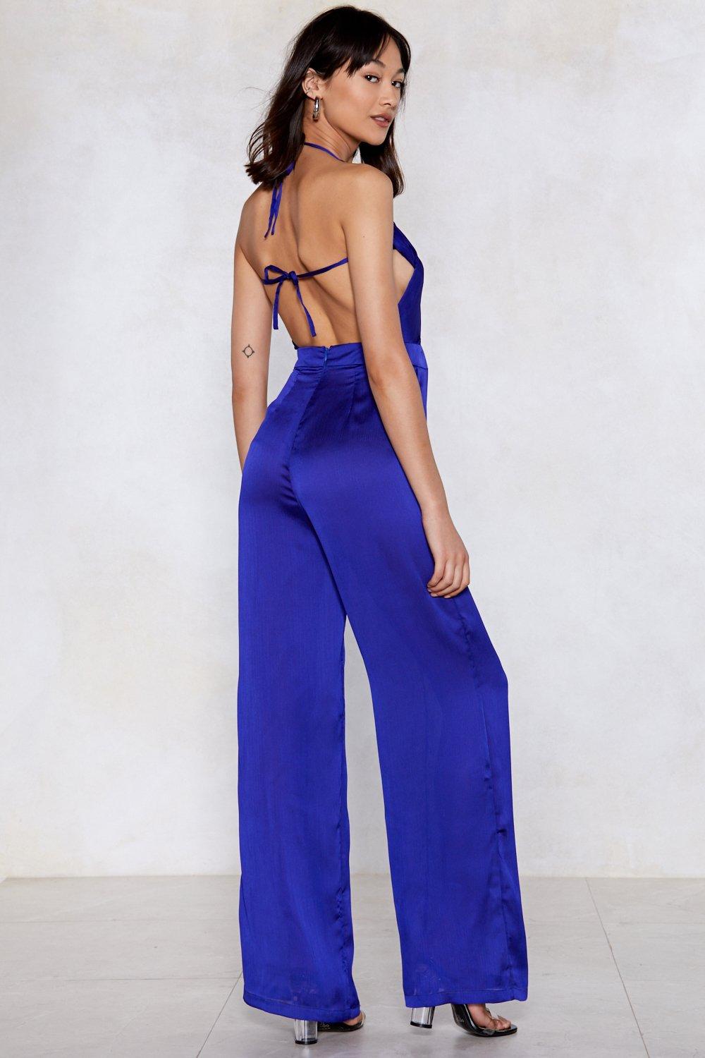 blue cut out jumpsuit