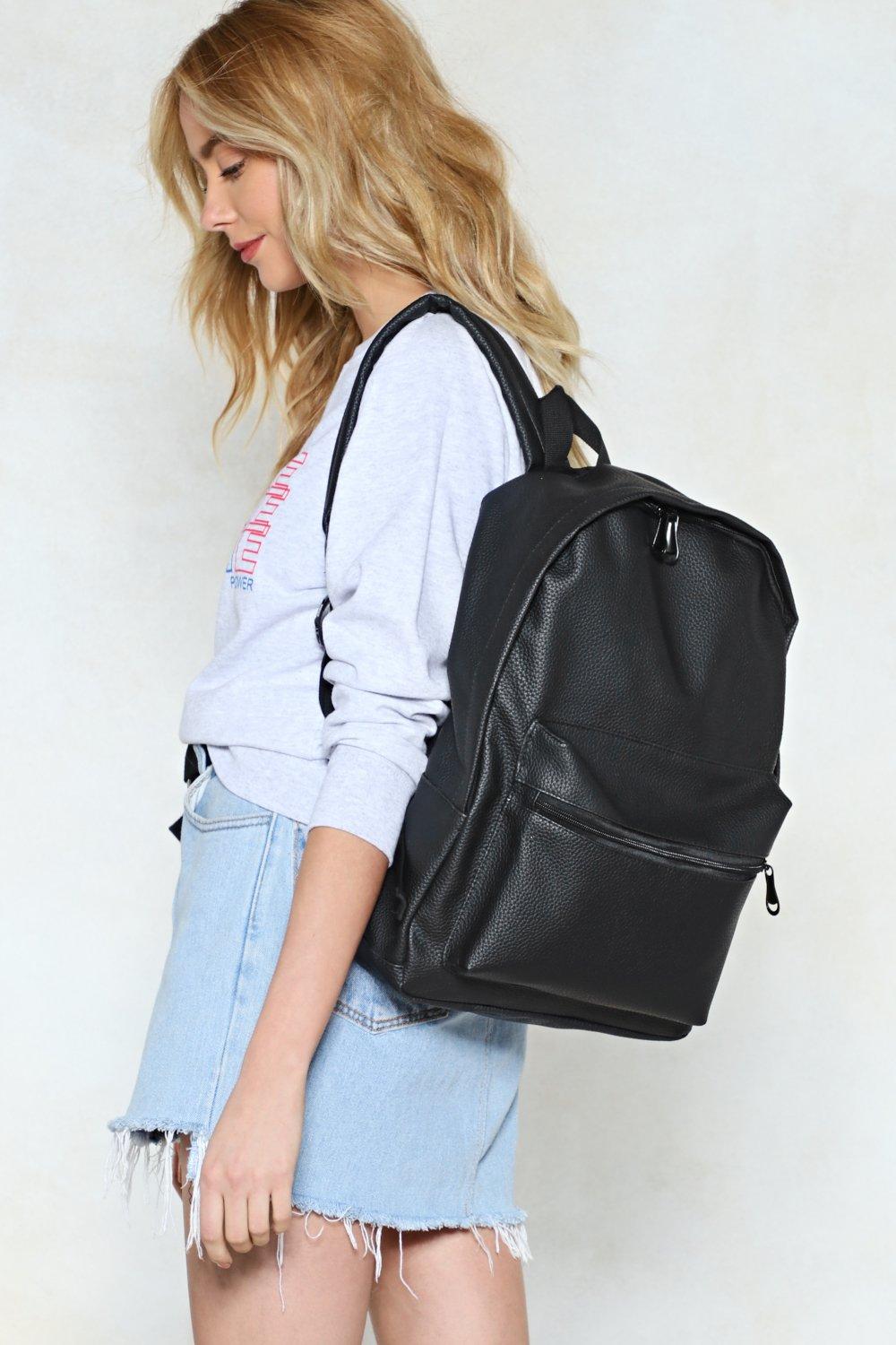 grey faux leather backpack