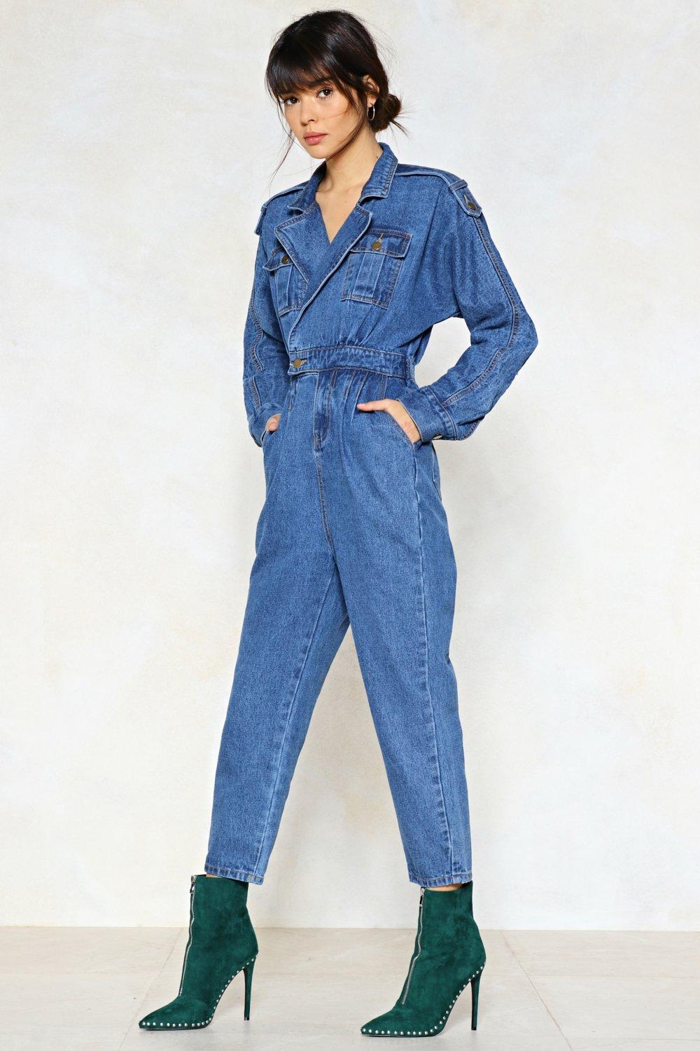 blue jean baby denim jumpsuit