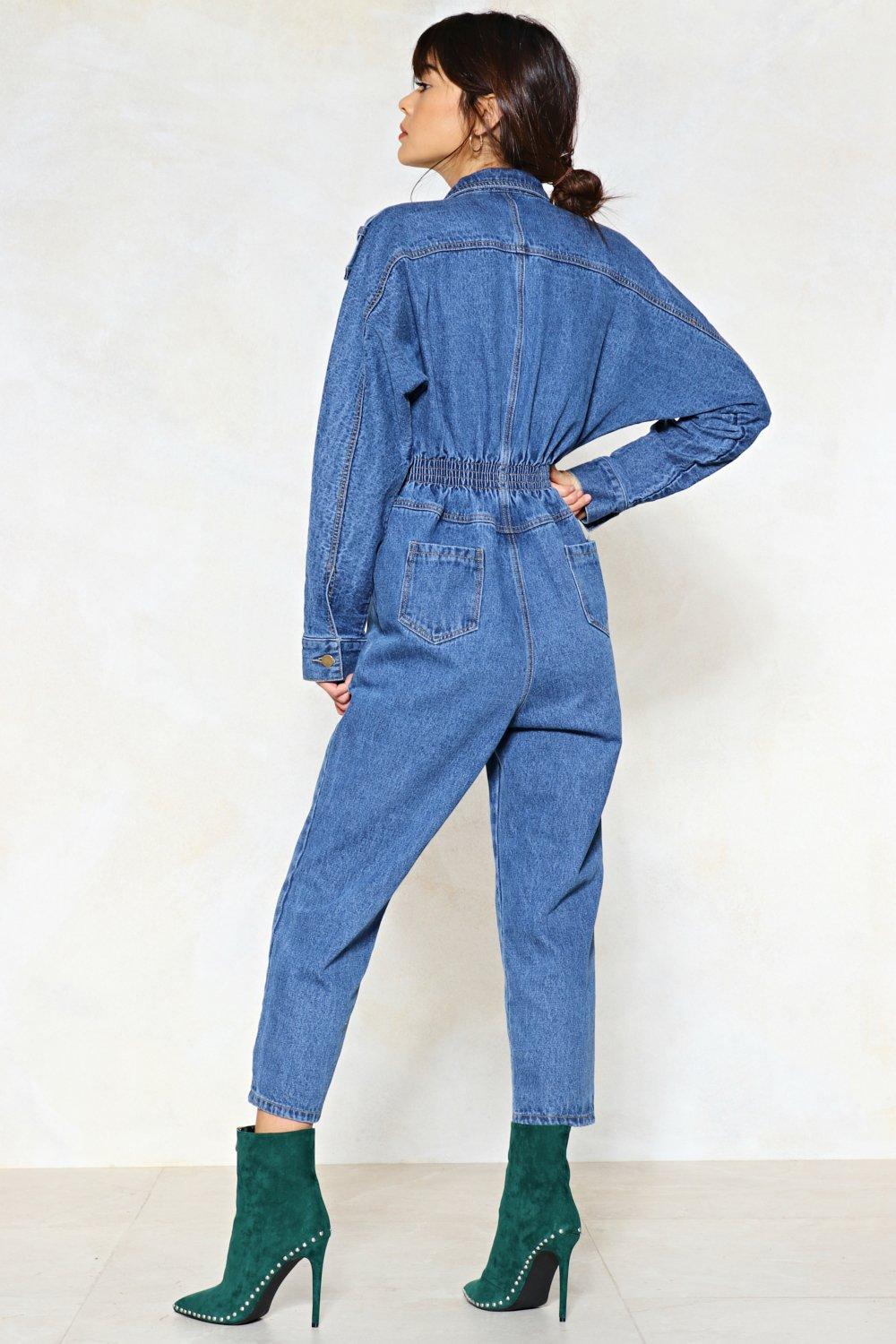 blue jean baby denim jumpsuit