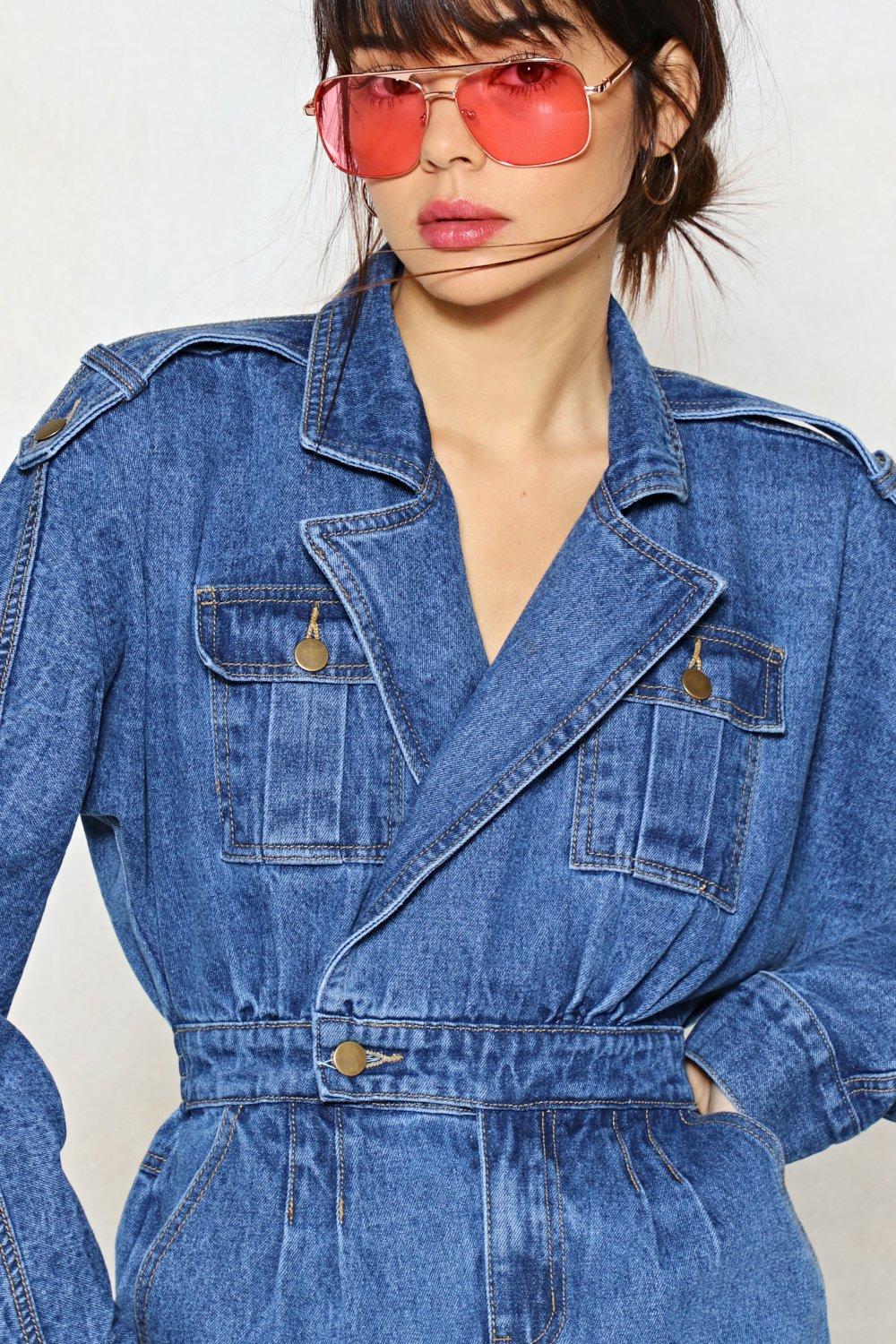 blue jean baby denim jumpsuit