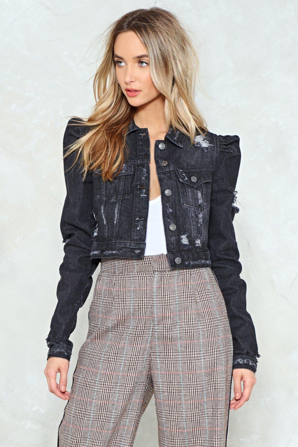jean jacket with puff shoulders