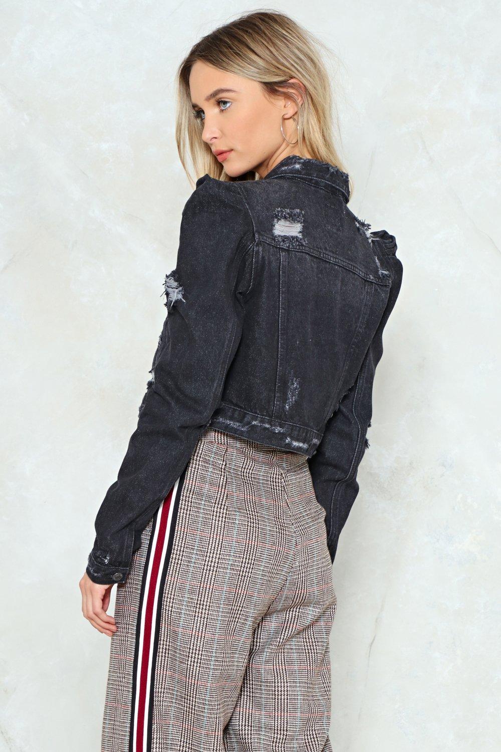 black cropped denim jacket distressed