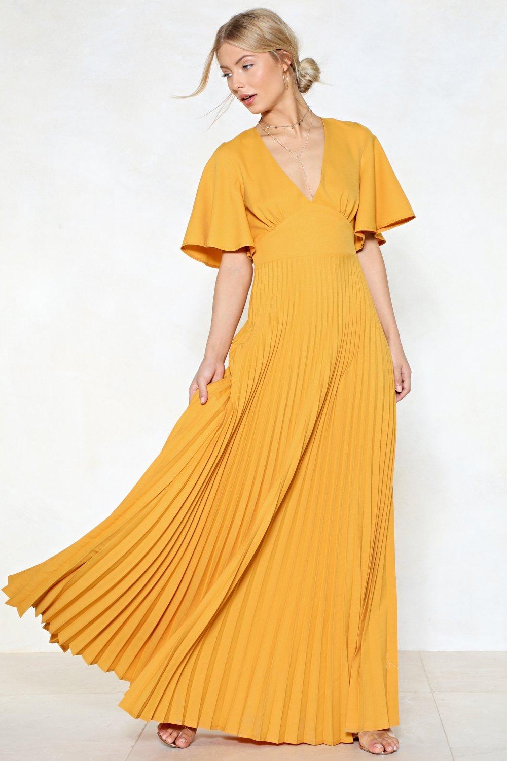 yellow pleated dress