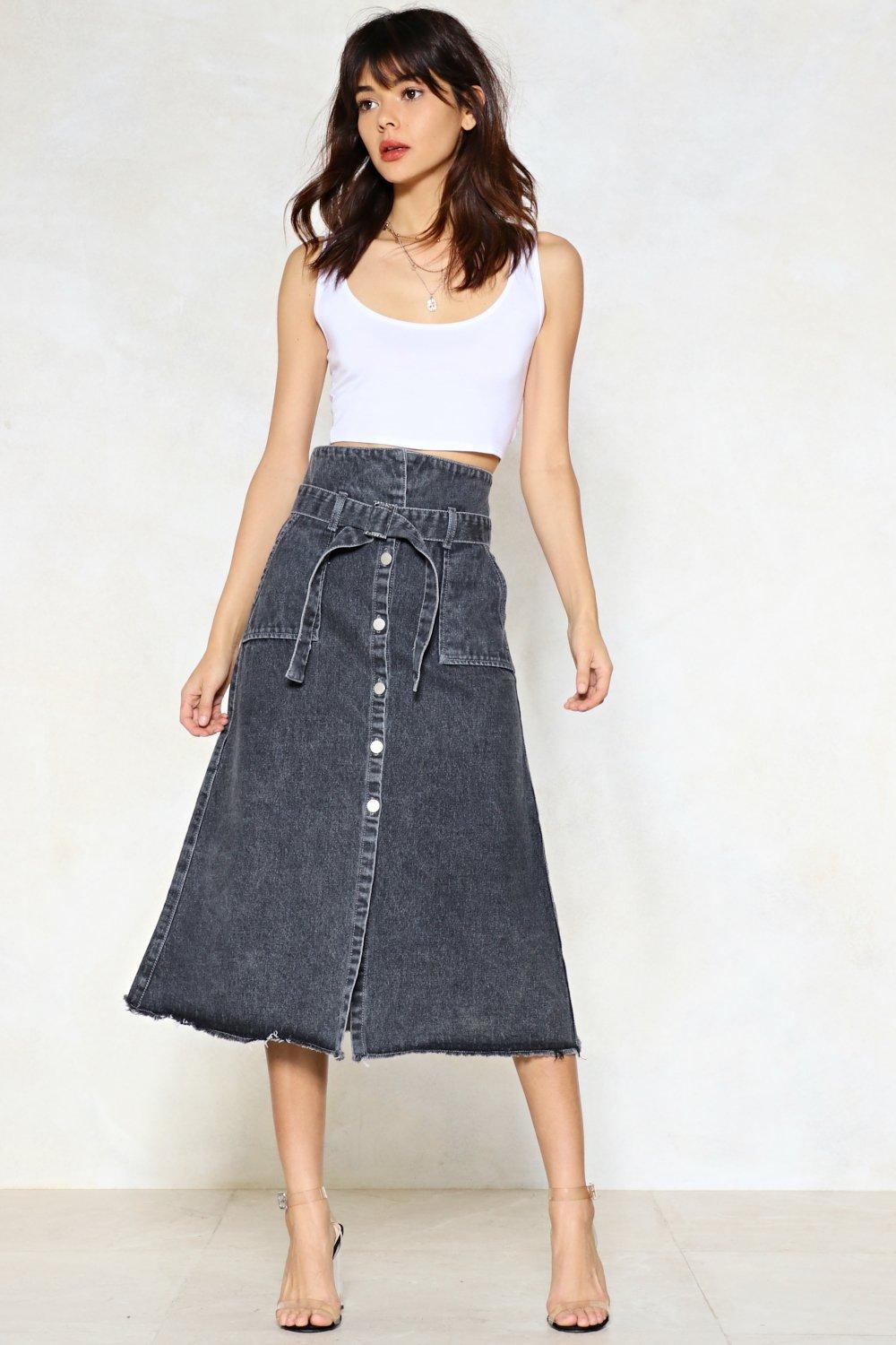 midi black denim skirt