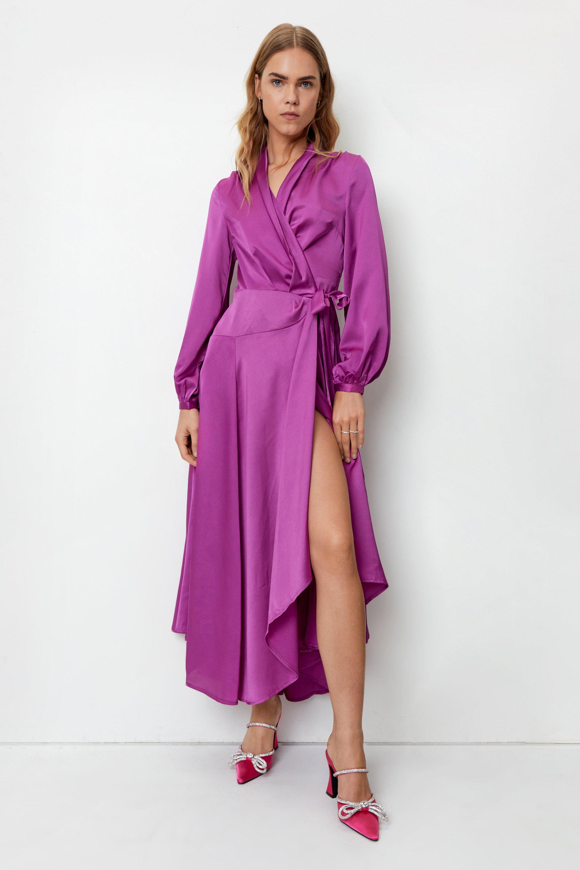 purple satin dress long