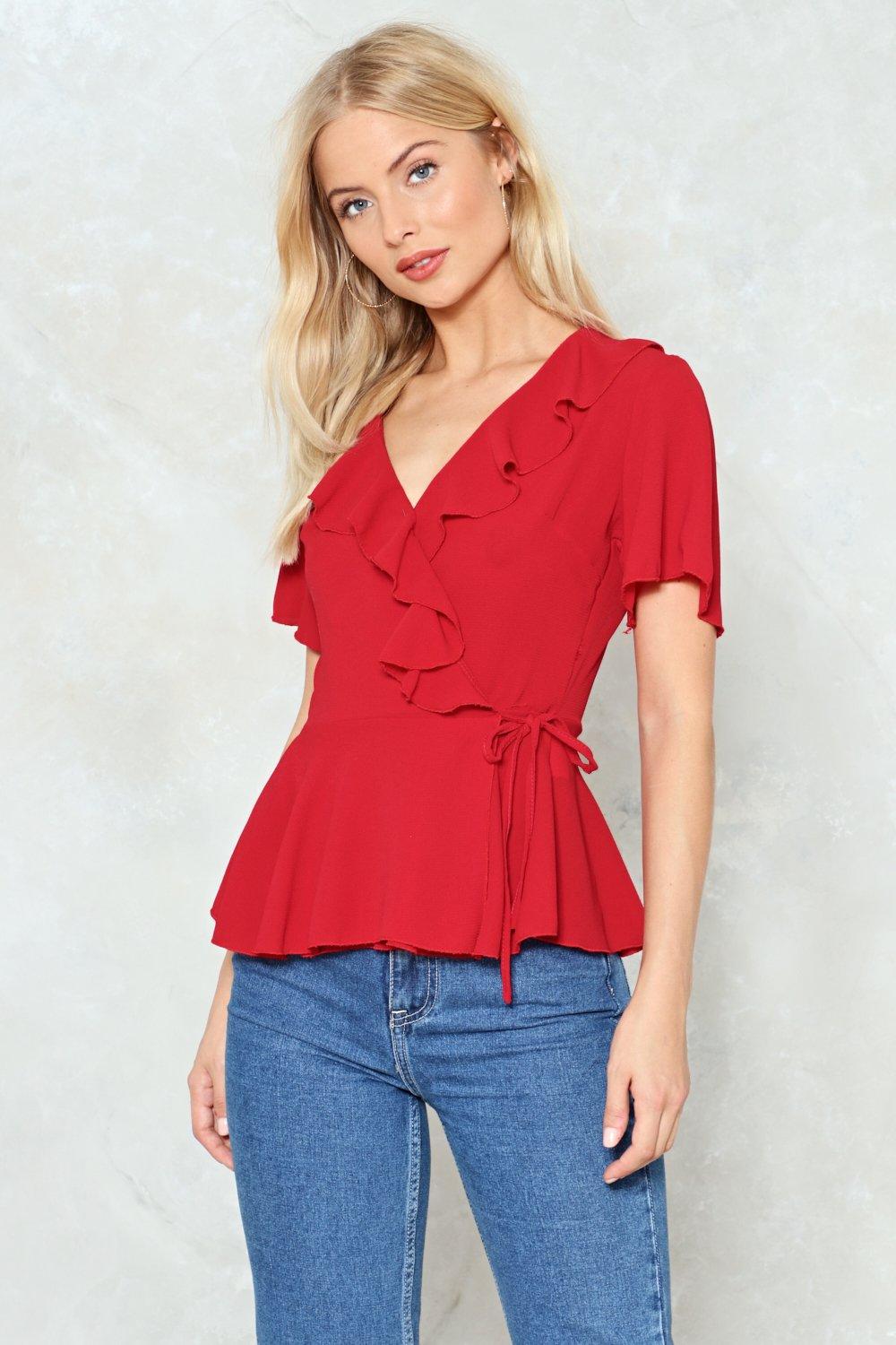 red ruffle top