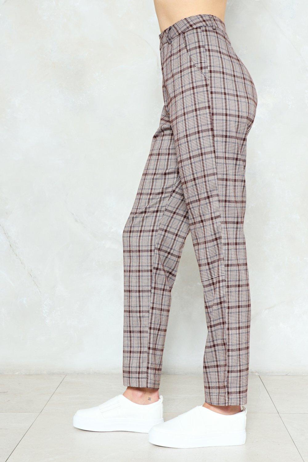 plaid high rise pants