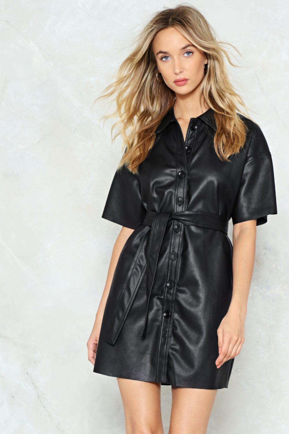 leather button down dress