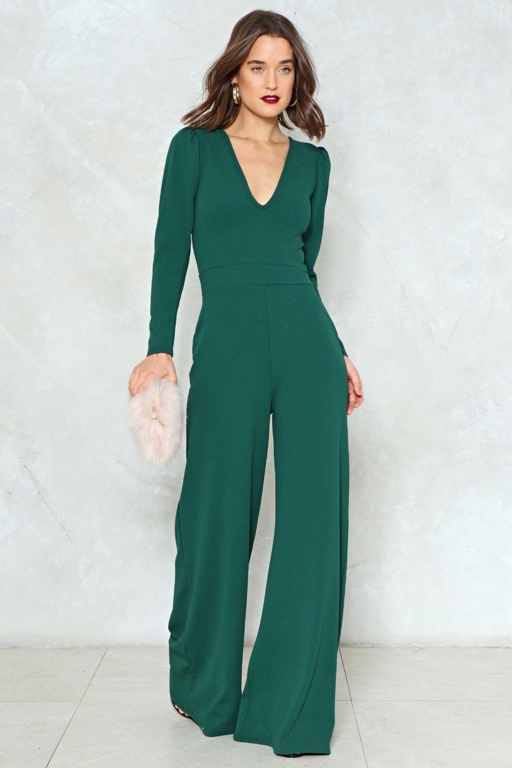 green fitted jumpsuit