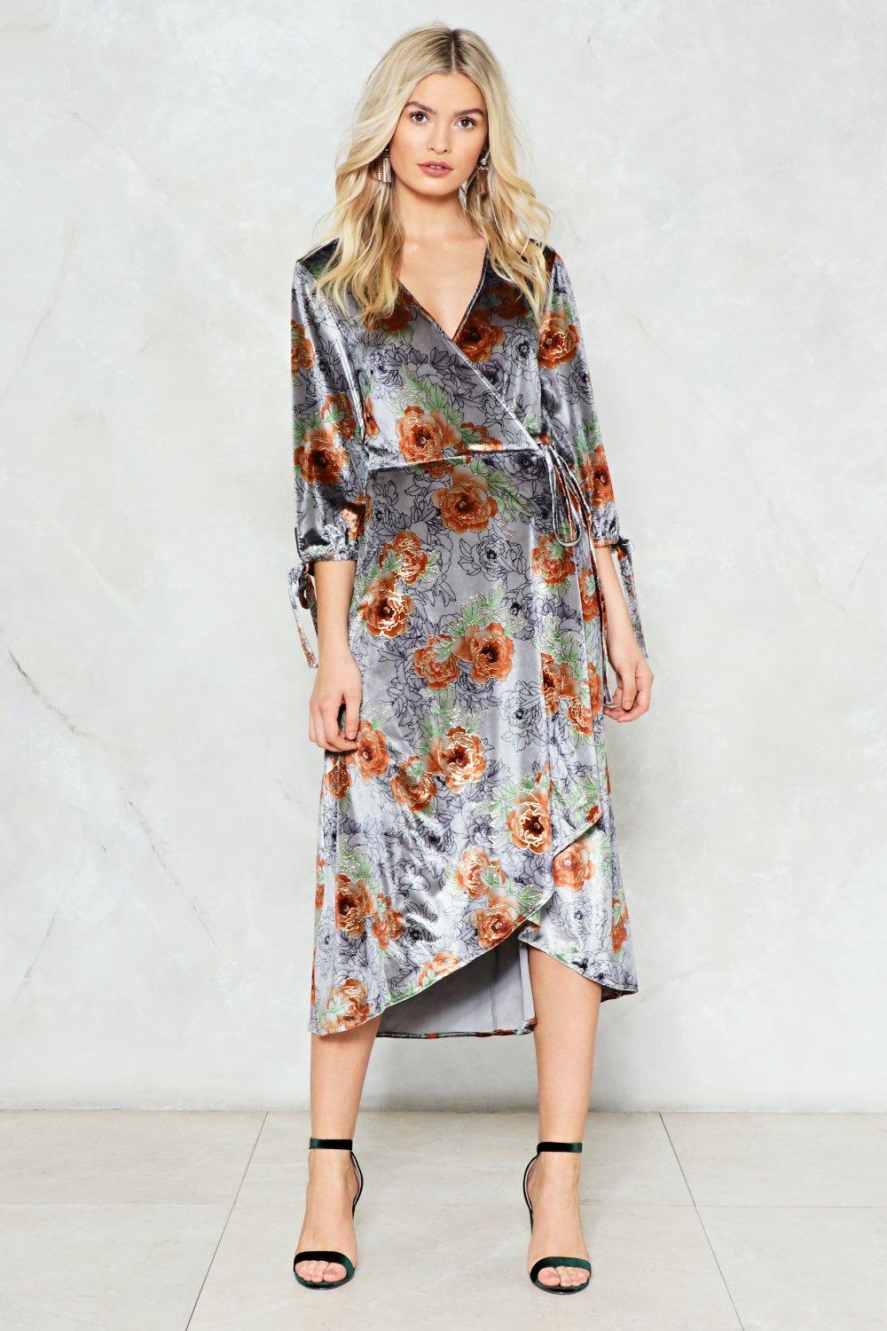 velvet floral wrap dress