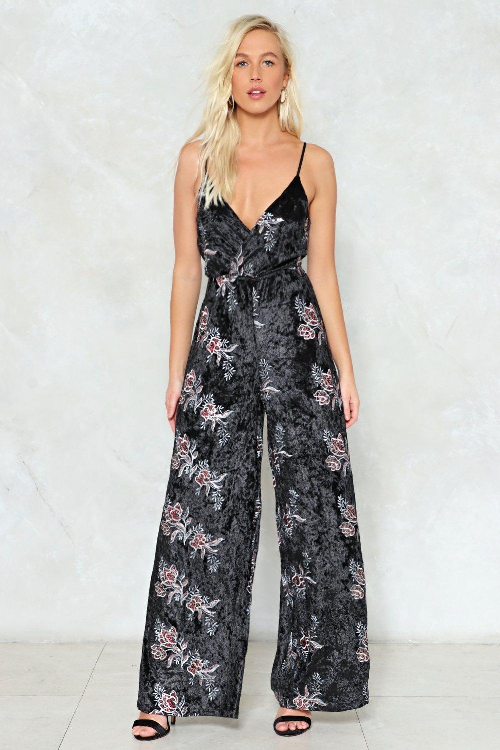 gray velvet jumpsuit