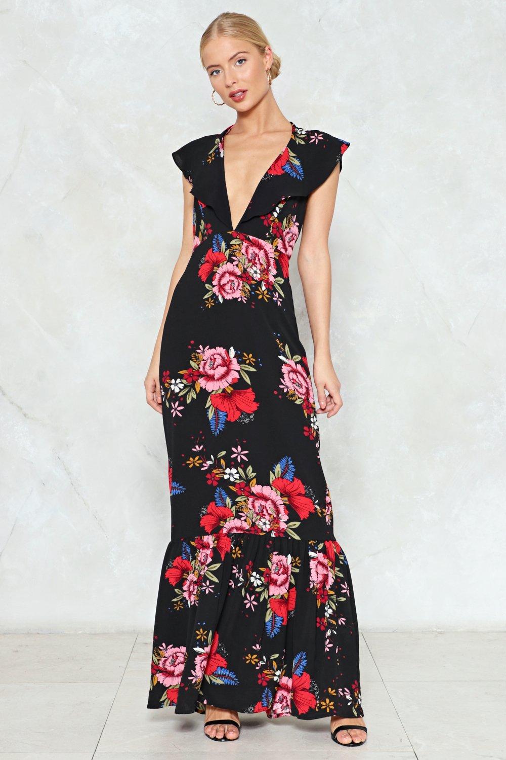 black and red floral maxi dress