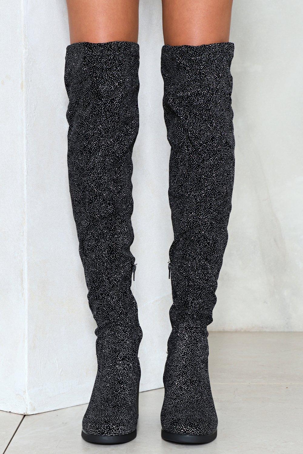 glitter high knee boots