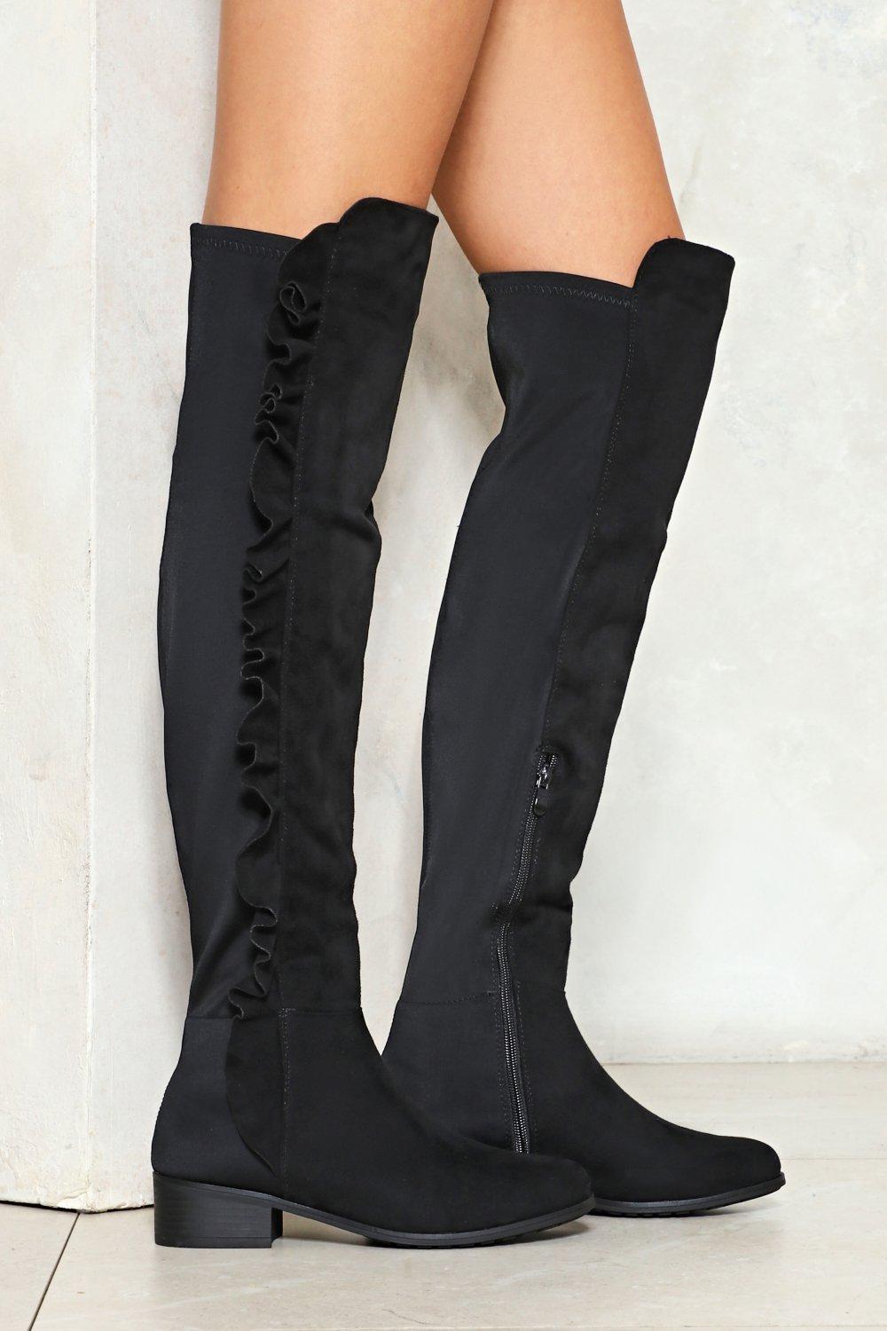 grey knee high boots no heel