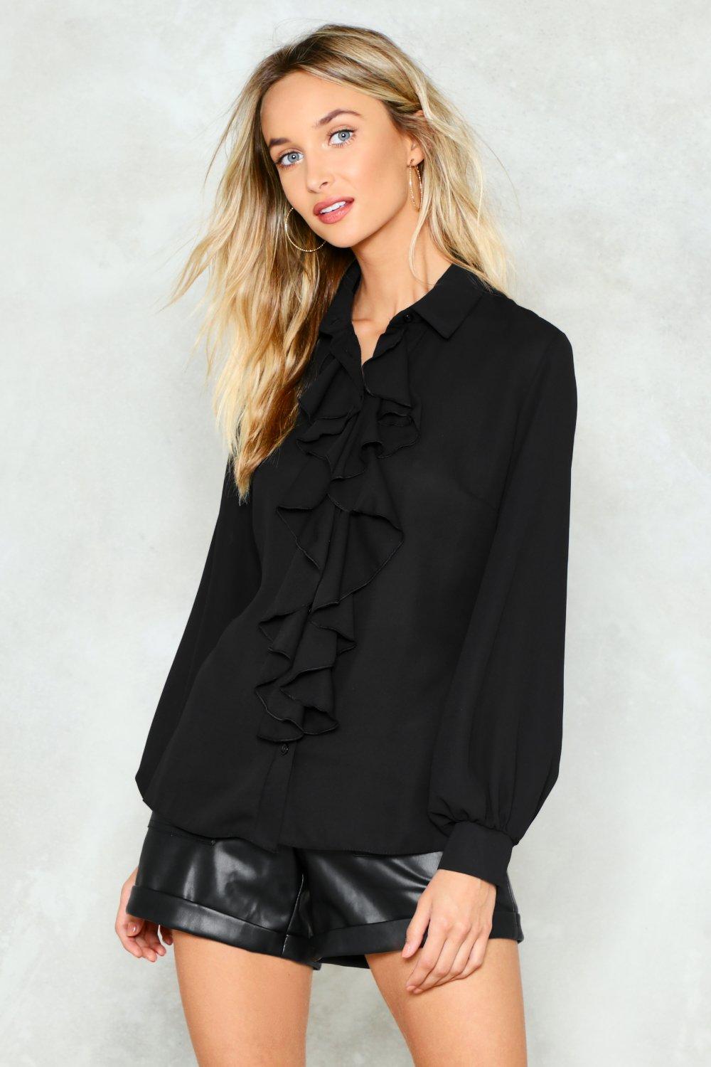 black ruffle shirt