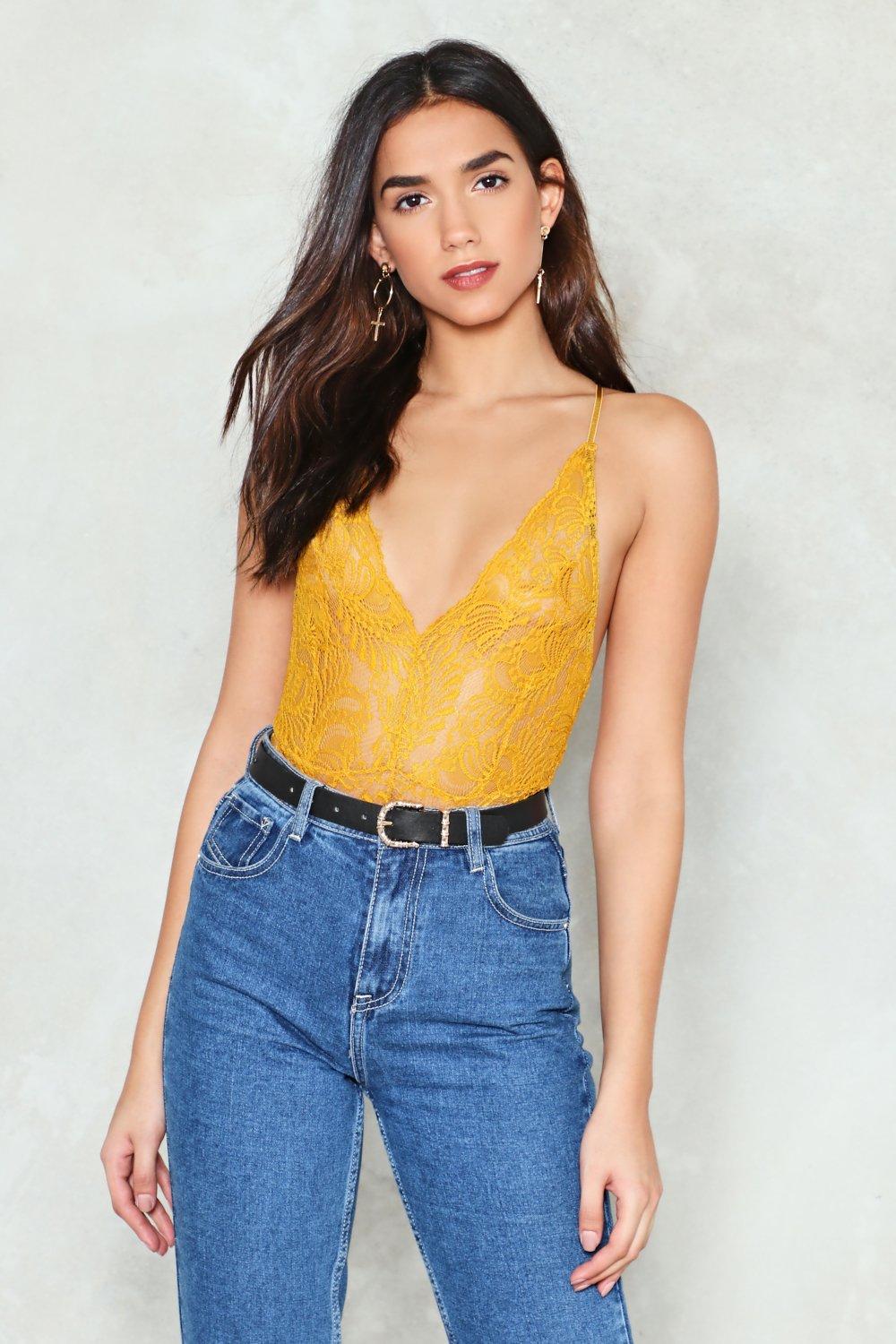 mustard lace bodysuit