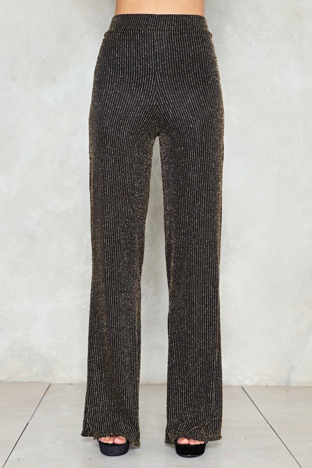 black trousers with glitter stripe