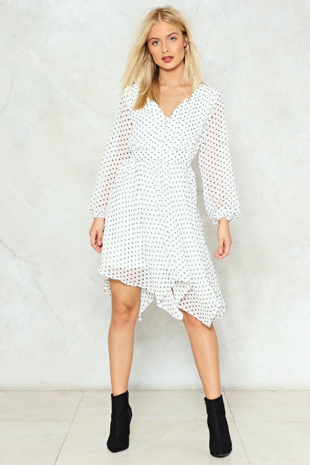 white polka dot midi dress