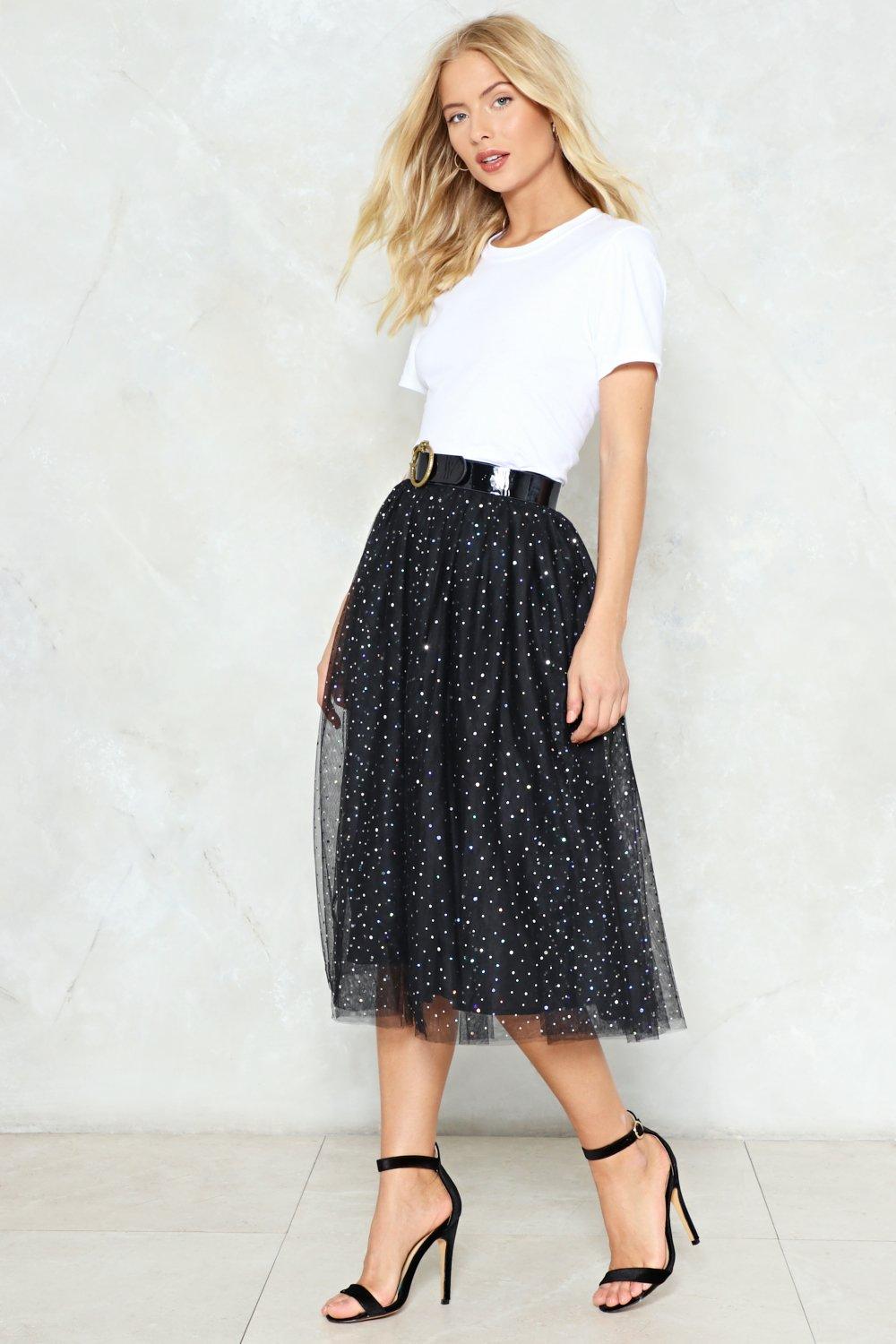 black sequin tulle skirt