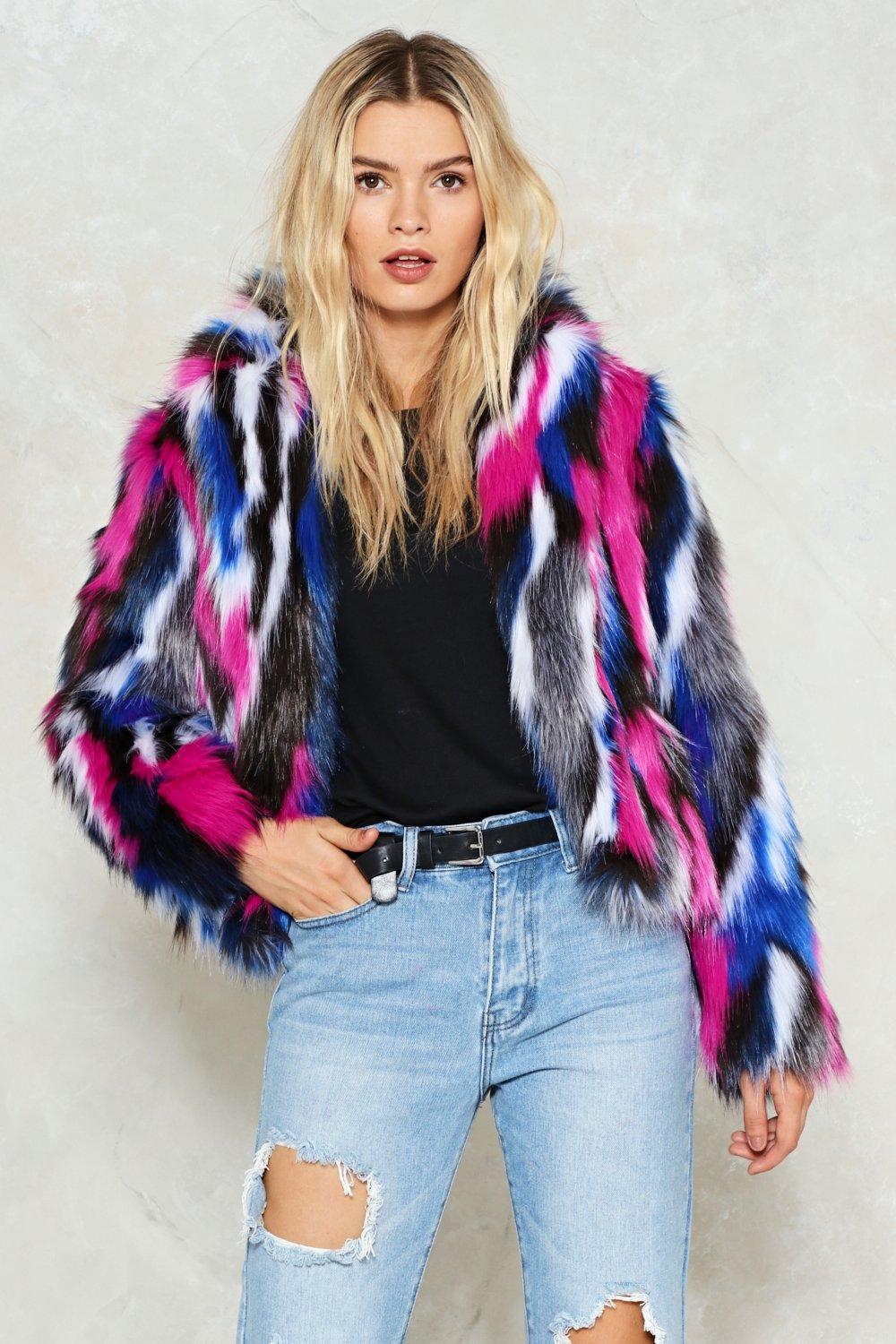 multicolor fur jacket