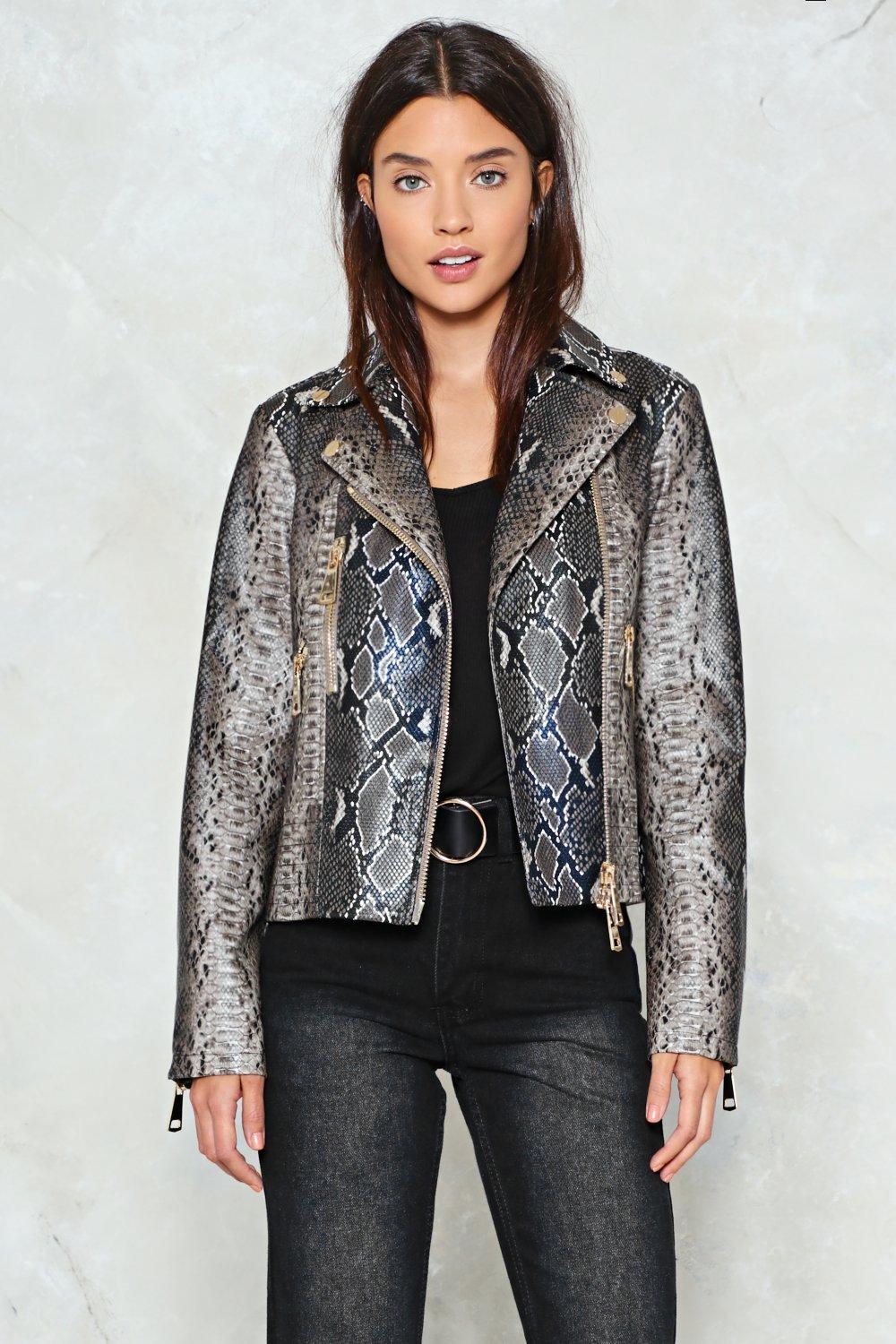 snake print moto jacket