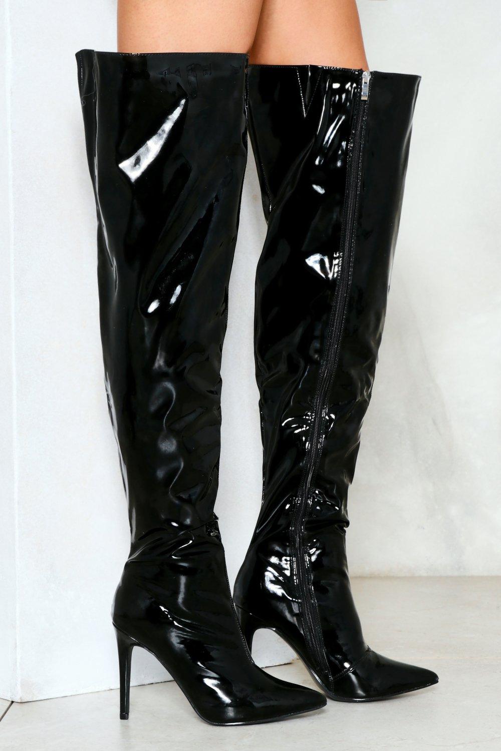 patent thigh high boots uk