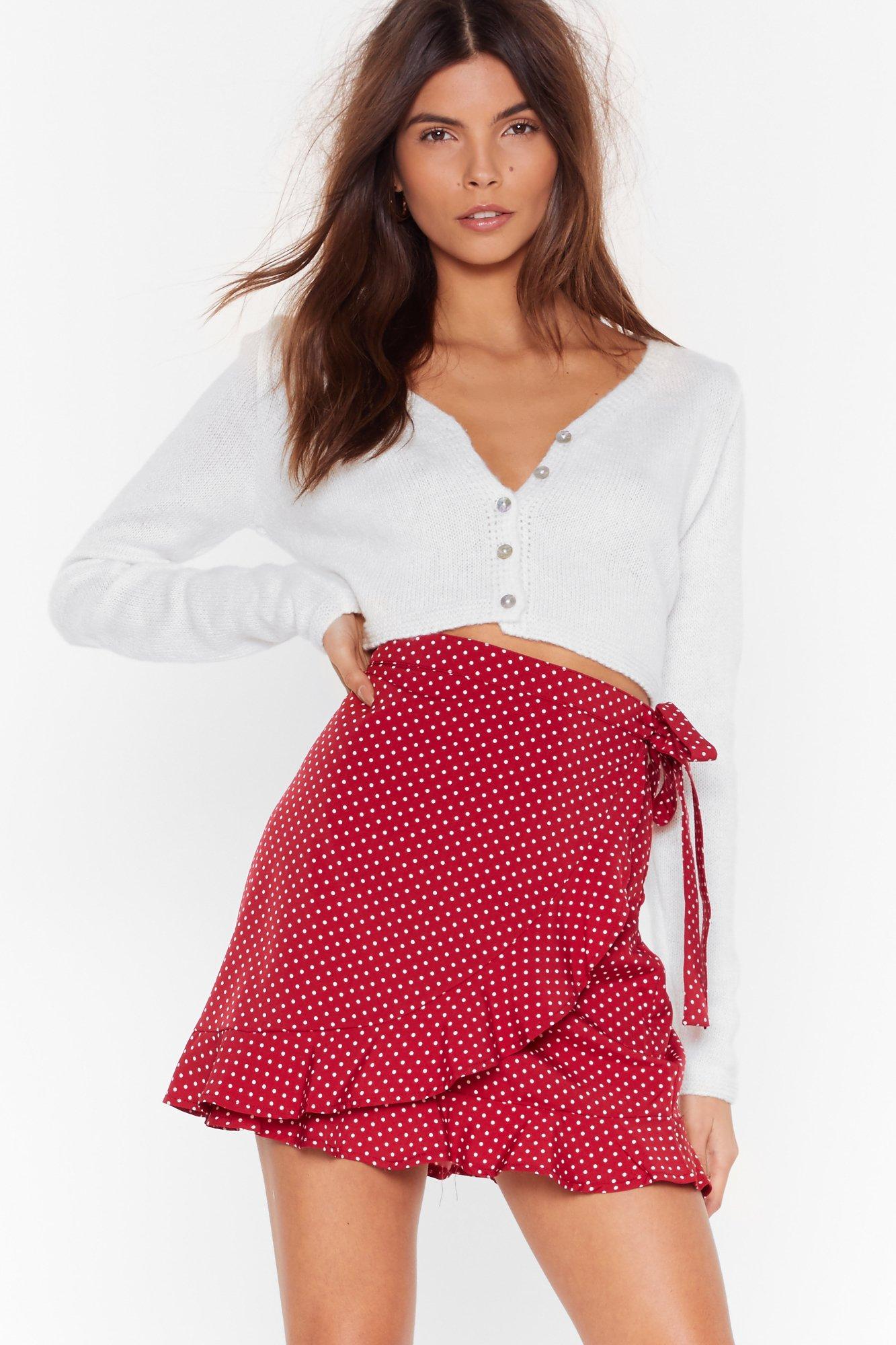 red polka dot wrap skirt