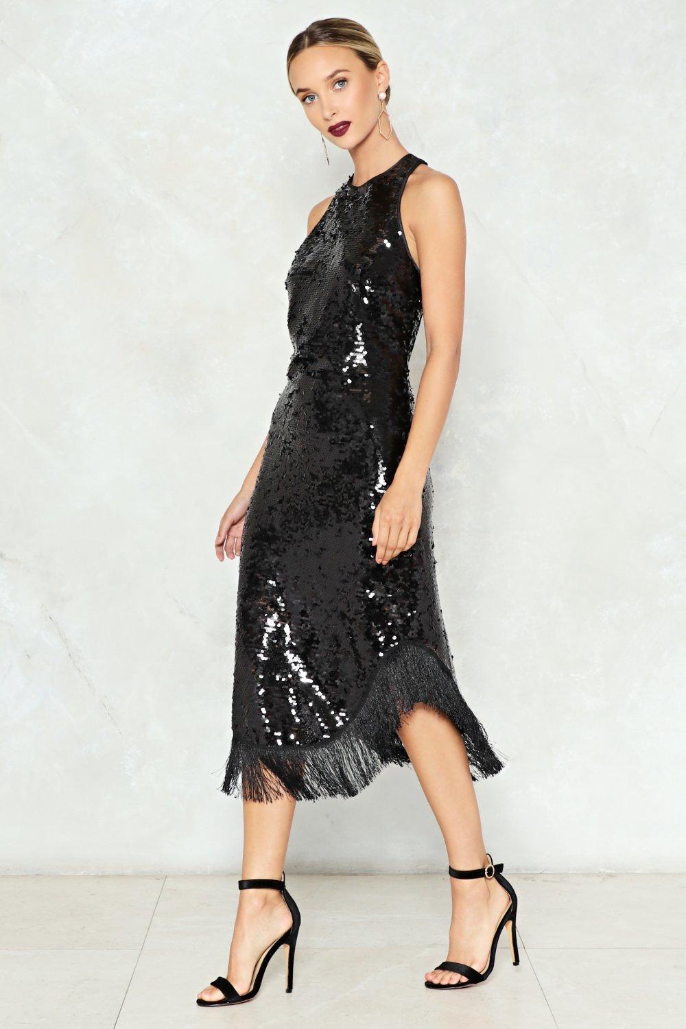 black midi sequin dress