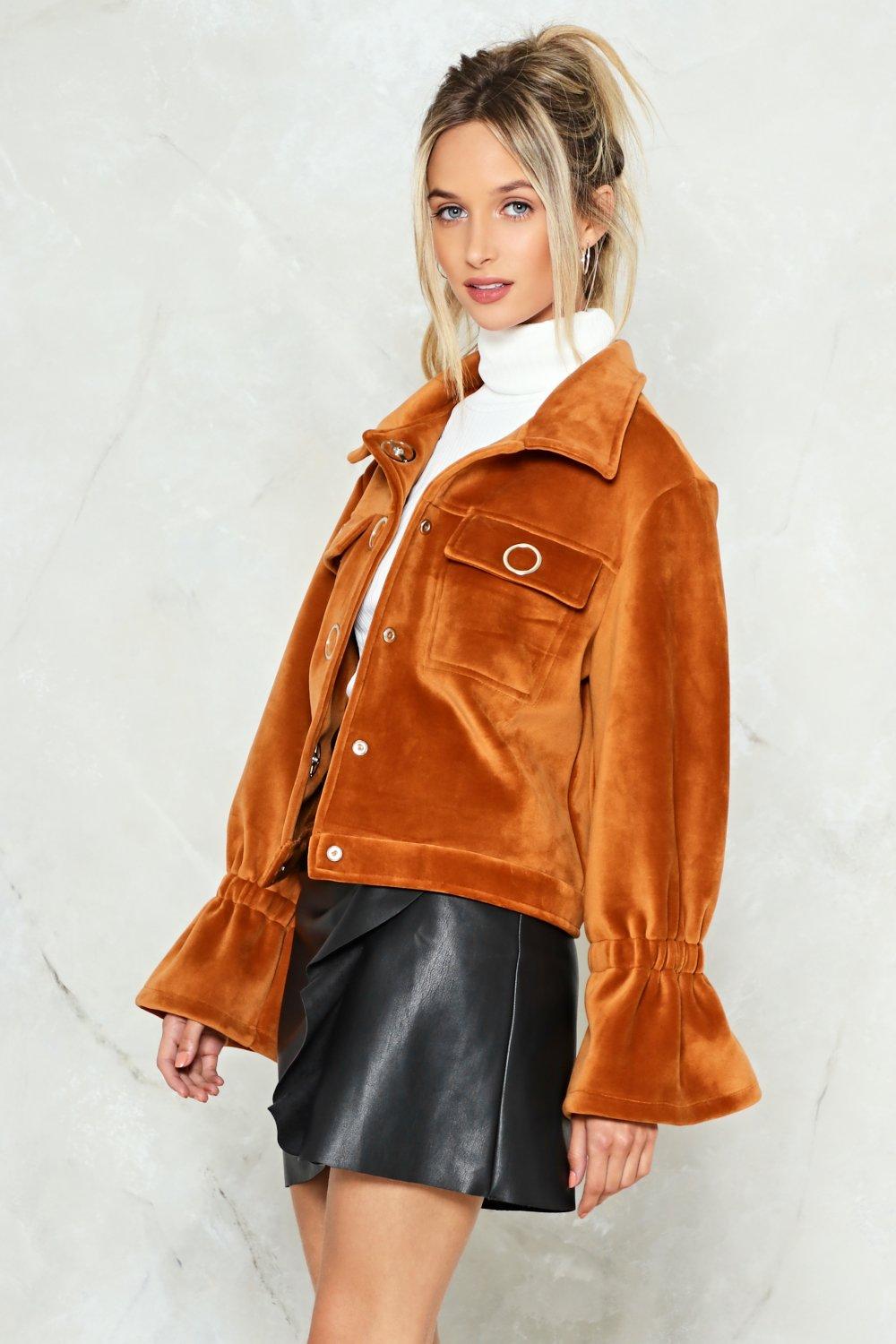 orange velvet jacket womens