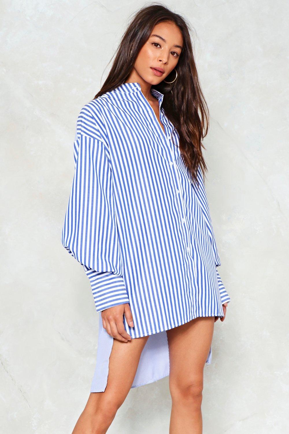 blue pinstripe shirt dress