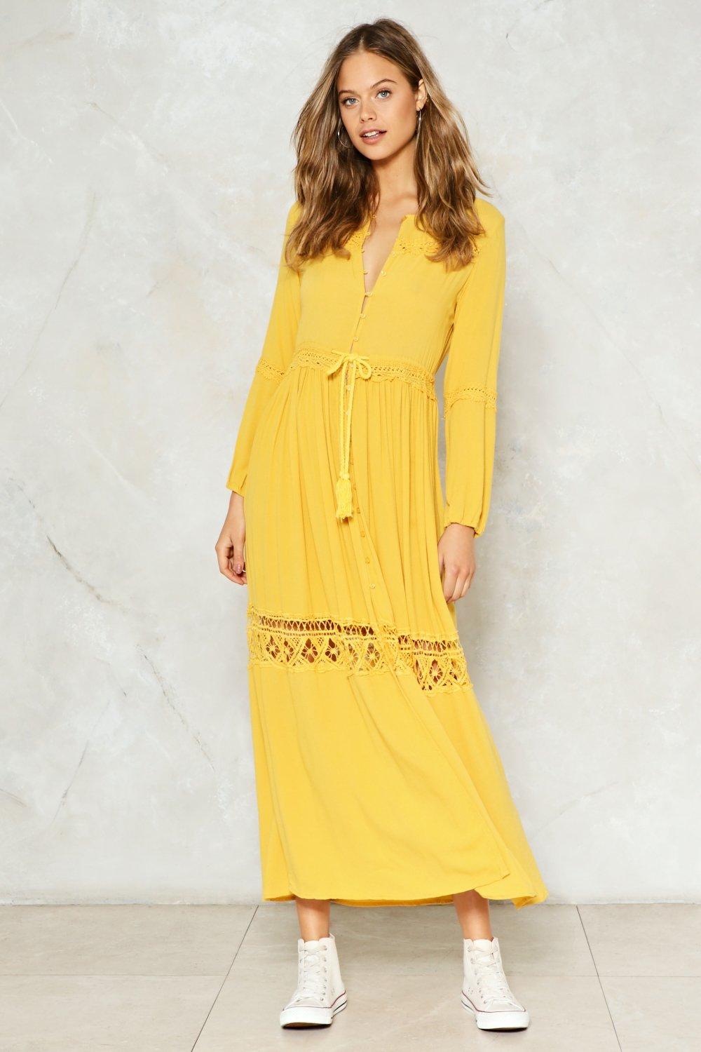 yellow crochet maxi dress