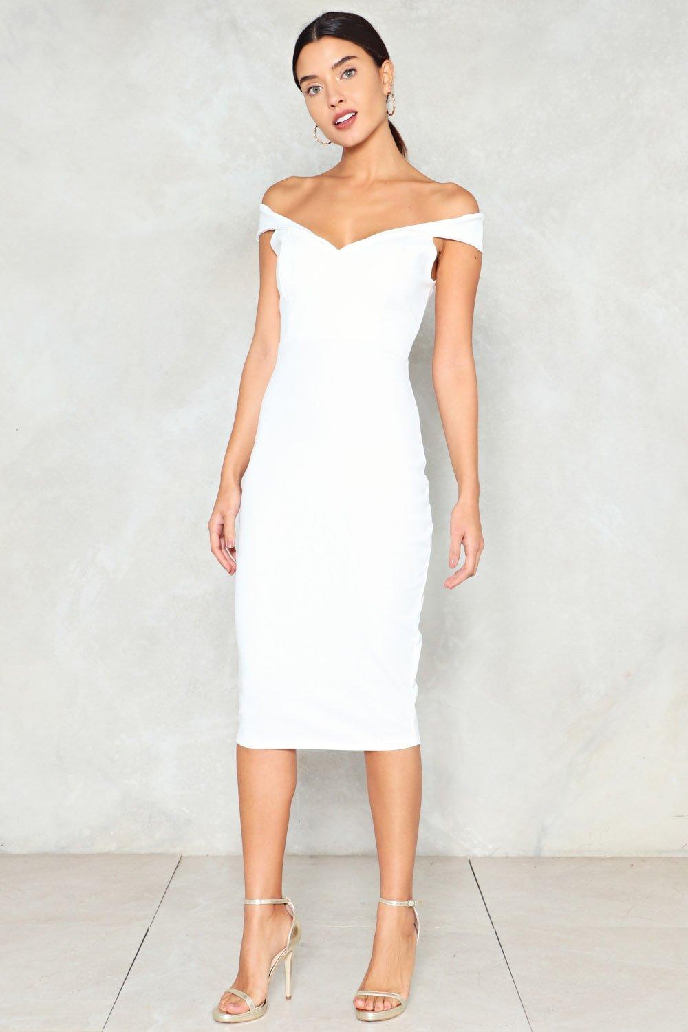 white midi off the shoulder dress