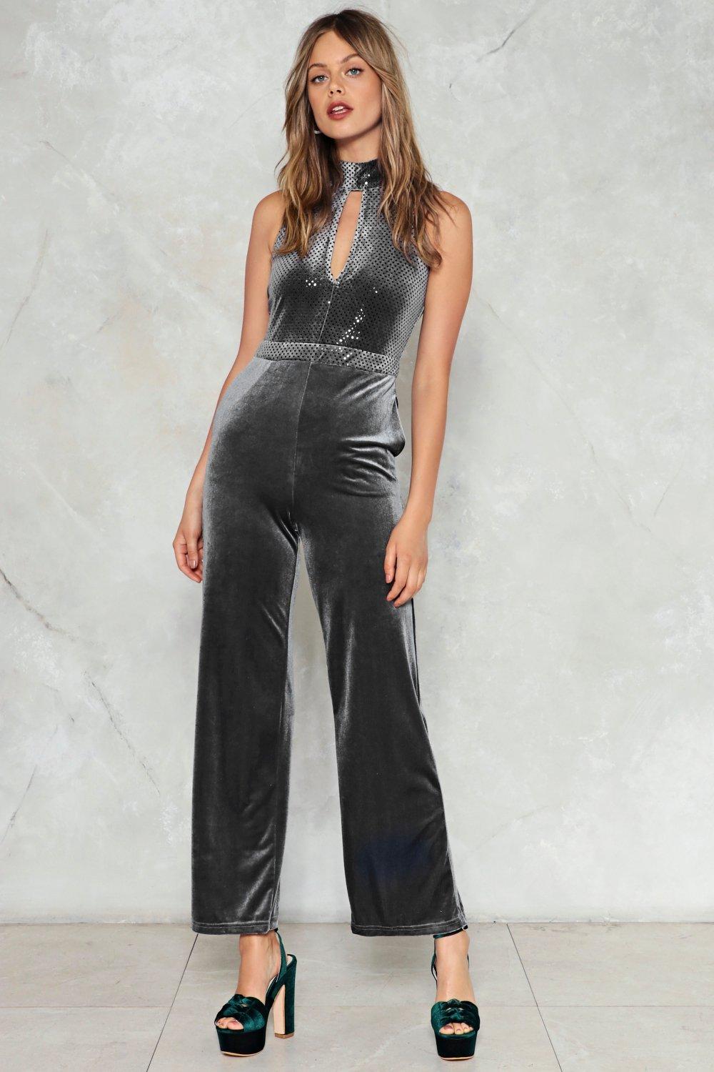 silver velvet jumpsuit