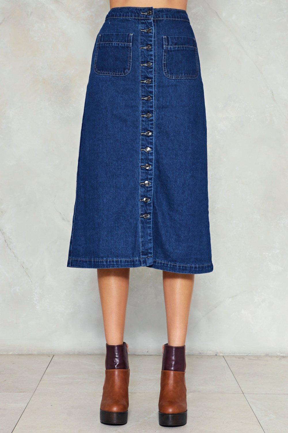 button down denim midi skirt