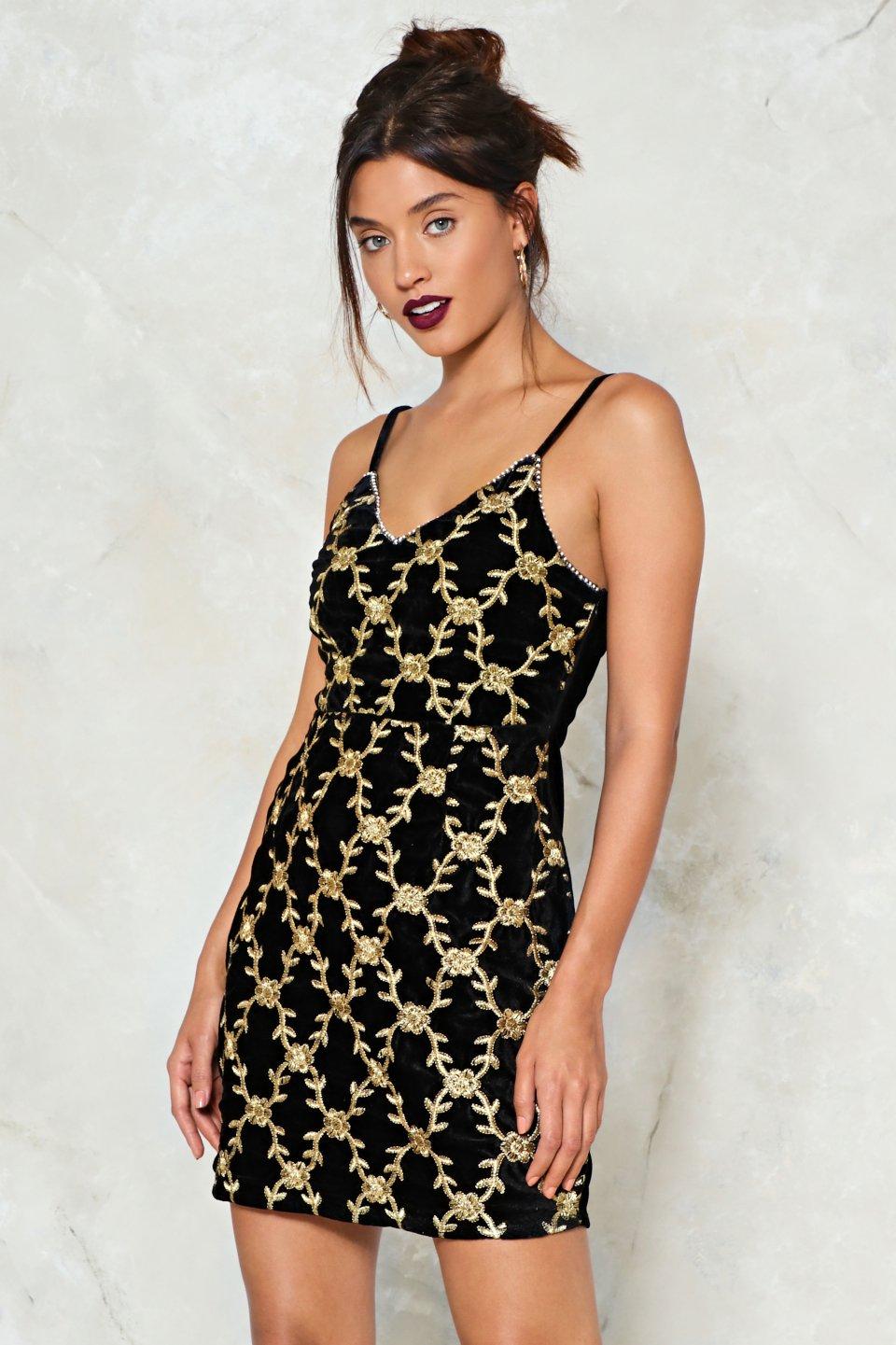 black and gold velvet dress