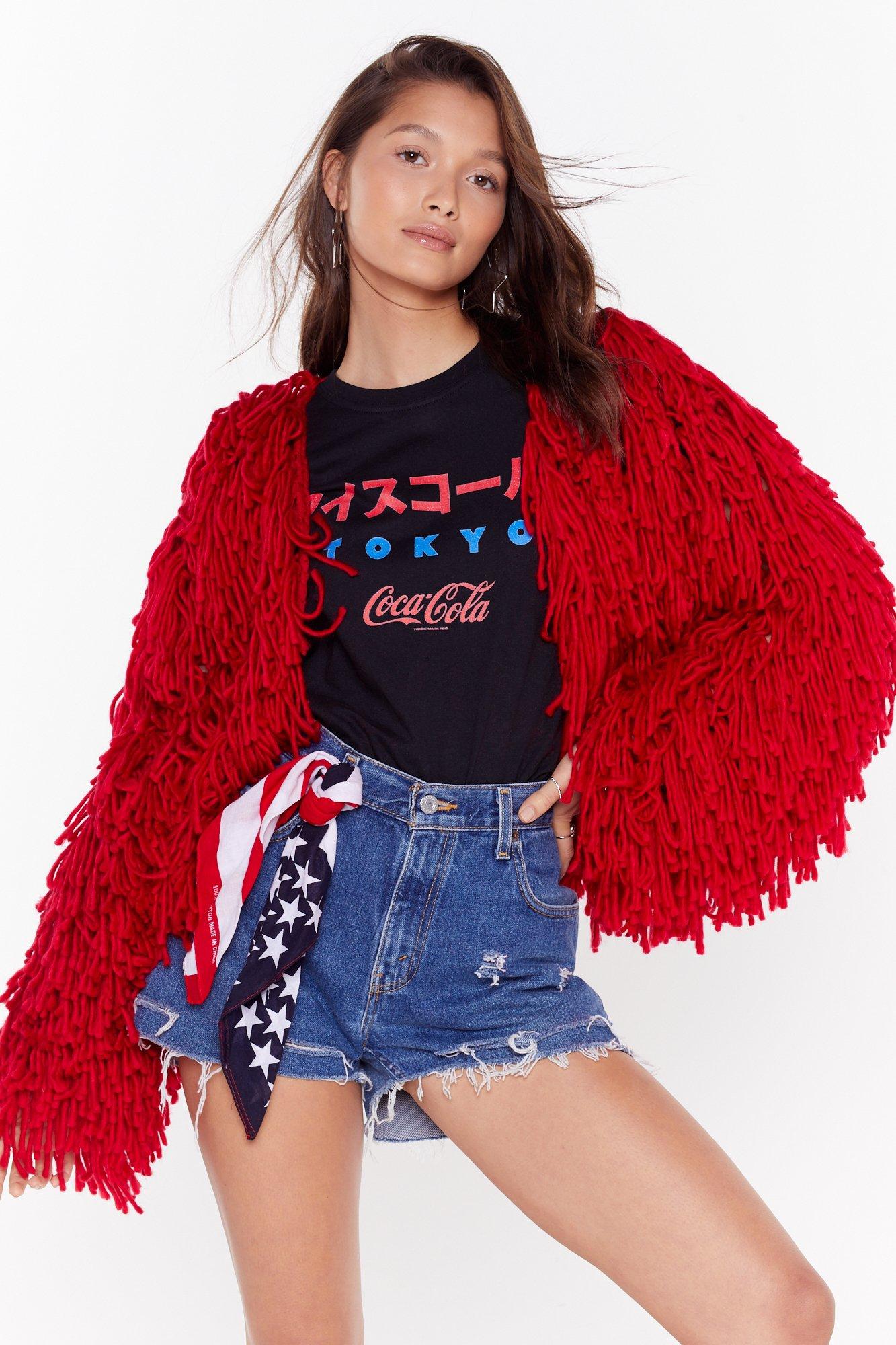 red shaggy jacket