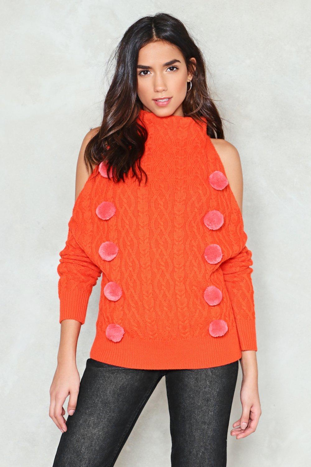 cable knit cold shoulder sweater