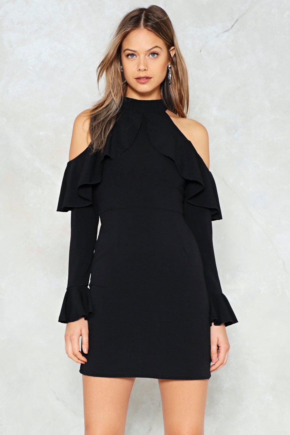 high neck cold shoulder dress