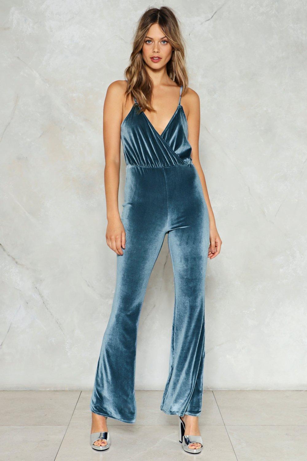 blue velvet jumpsuit