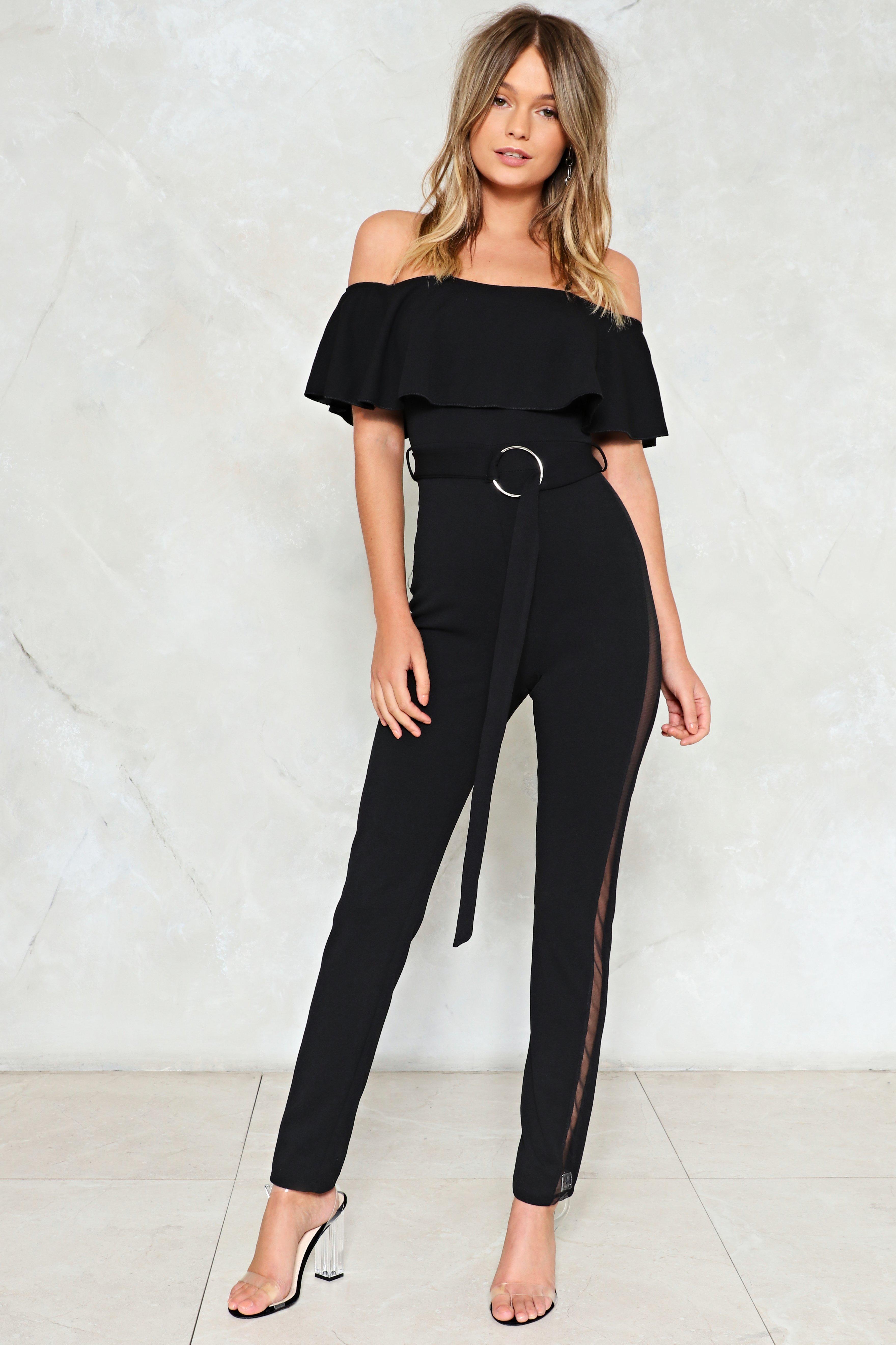 black jumpsuit cold shoulder