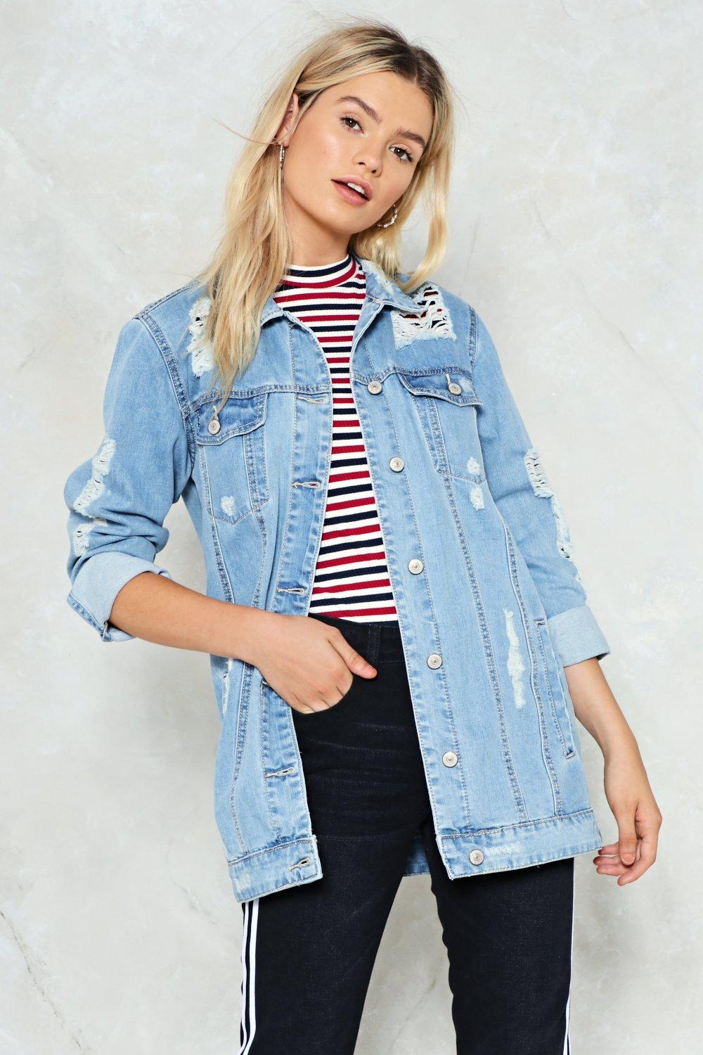 distressed light wash denim jacket