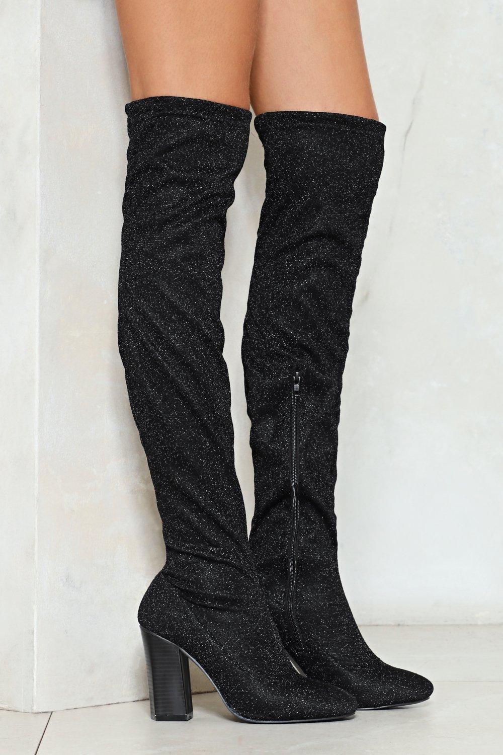 Dark Glitter Over-the-Knee Boot | Nasty Gal