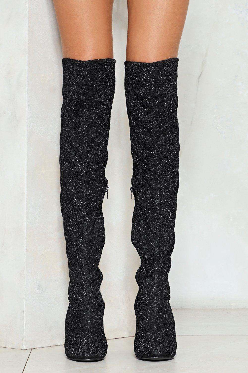 dark gray over the knee boots