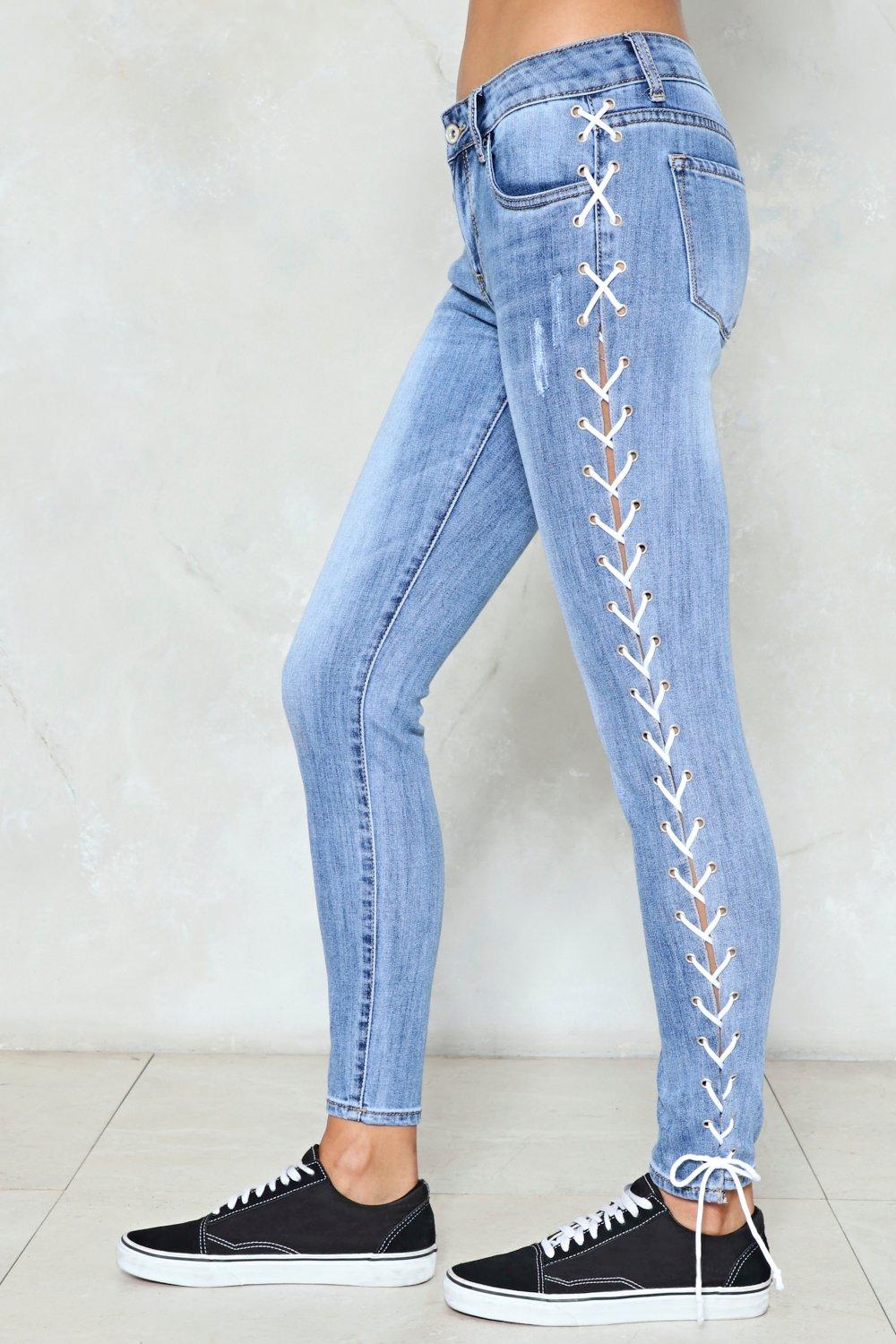 lace up jeans side