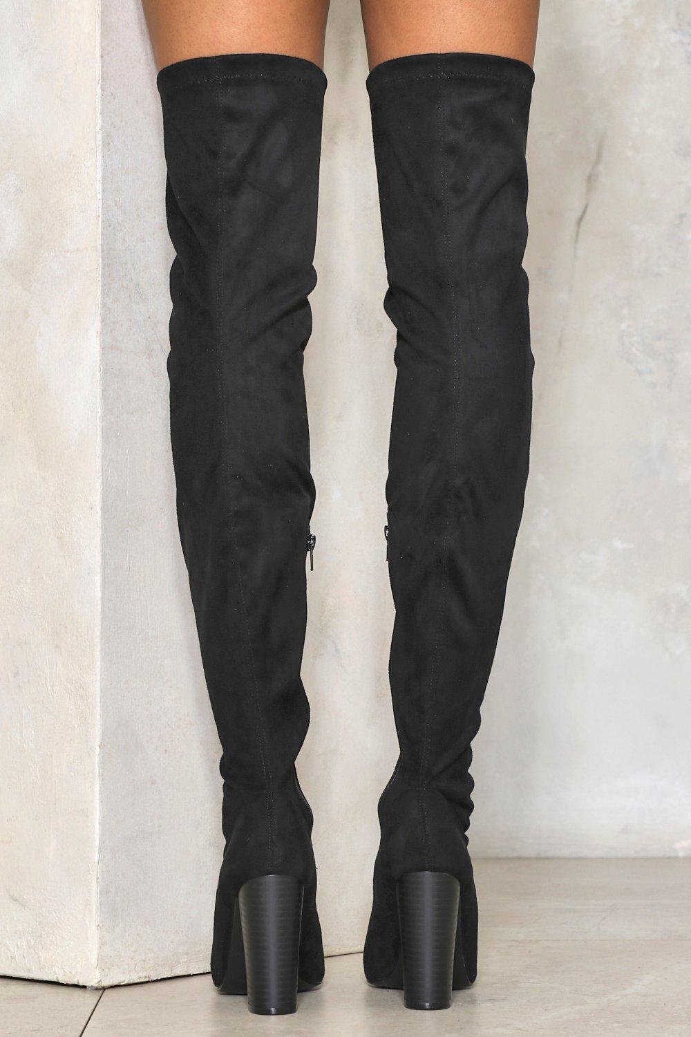 dark grey thigh high boots
