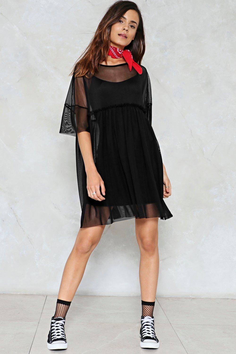 black ruffle mesh dress