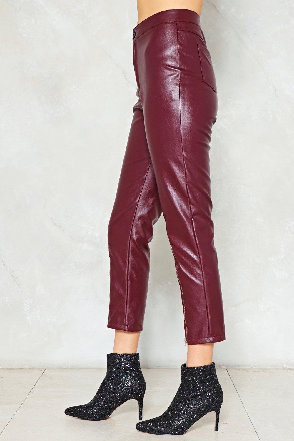 red vegan leather pants