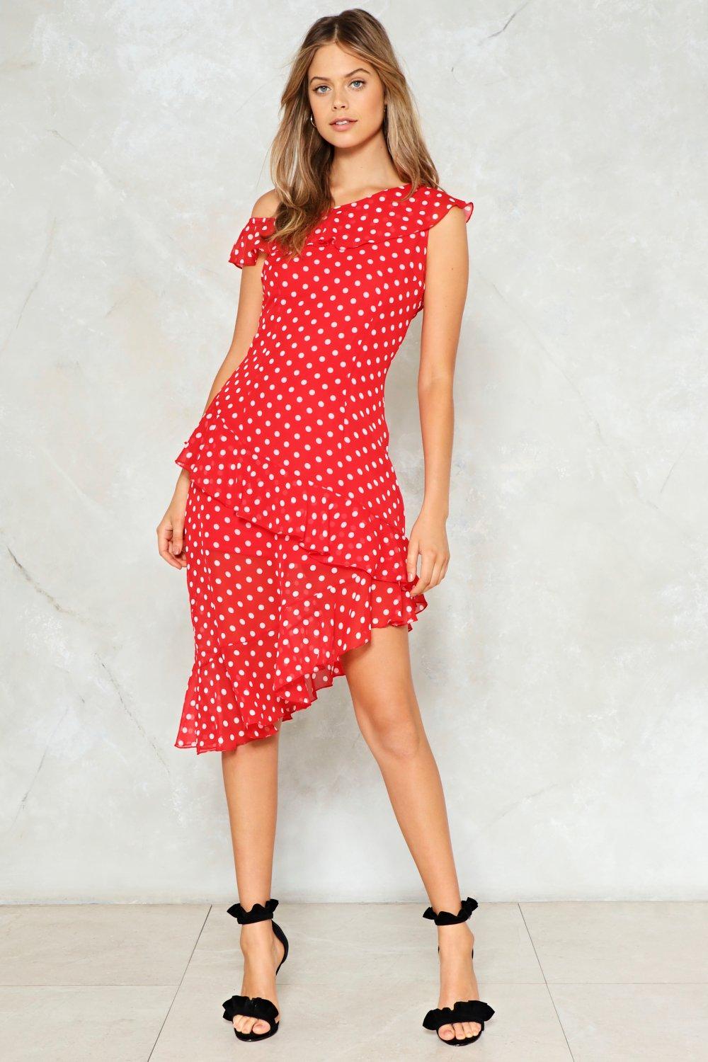 long red polka dot dress